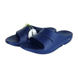 Oofos Men's OOahh US12 Navy Blue Beach Walking Recovery Slide Sandals NWT
